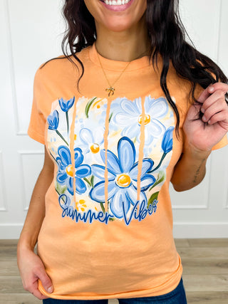 Summer Vibes Blooming Cotton Short Sleeve Orange Avery Mae Graphic Tee Shirt (Tultex)