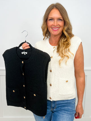No Holding Back Knit Avery Mae Button Up Sweater Vest - 2 colors!
