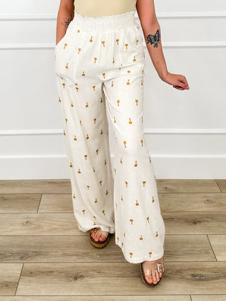 Palm Tree Breeze High-Rise Lightweight Cream Avery Mae Bottoms