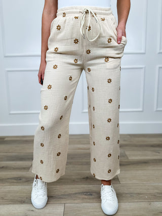 Holding Secrets High-Rise Cotton Blend Wide Leg Sand Avery Mae Bottoms