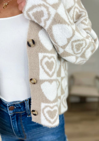 Drawn to You Knit Long Sleeve Tan Avery Mae Mom Cropped Button Up Cardigan