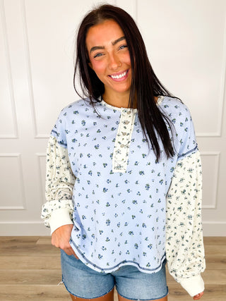 Miss Violet Cotton Blend Long Sleeve Blue Avery Mae Top