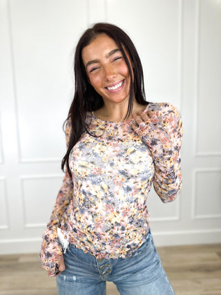 Hem & Thread Rooted in Joy Sheer Mesh Long Sleeve Top