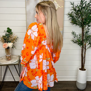 Easel We Have Something Three Quarter Sleeve Orange Top