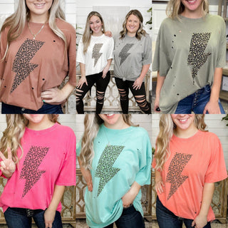 Easel Electrifying Lightning Bolt Cotton Short Sleeve Oversized Graphic Top - 9 colors!