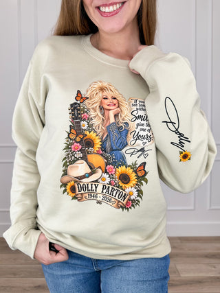 Give Them a Smile Cotton Blend Long Sleeve Sand Avery Mae Graphic Crewneck Sweatshirt (Gildan)