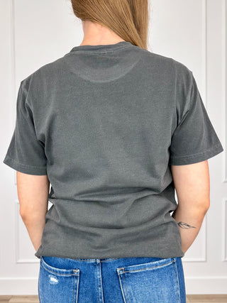 Grey cotton short-sleeve tee with plain back and crew neckline