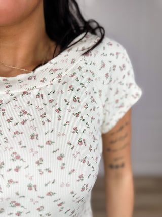 Doe & Rae Losing Control Rayon Blend Short Sleeve Cream Top