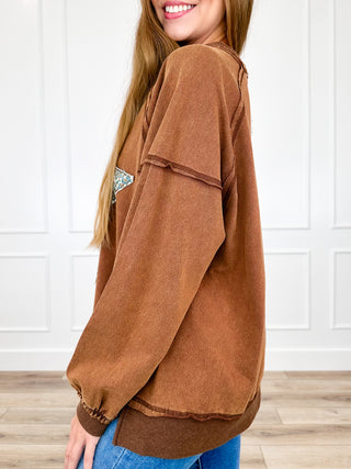 Easel It's Now or Never Cotton Blend Long Sleeve Brown Top
