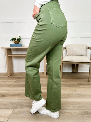 Mica Zoe High-Rise Wide Leg Jeans - Green (Non-Distressed)