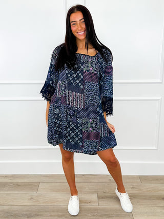 Easel Where Happiness Blooms Rayon Blue Dress