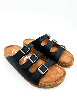 Very G Enjoy the Moment Faux Leather Black Sandals