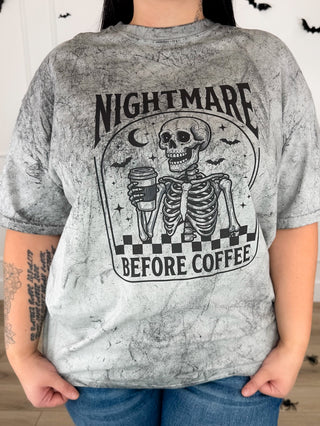 Pre Coffee Nightmare Cotton Short Sleeve Grey Avery Mae Graphic Tee Shirt (Comfort Colors)