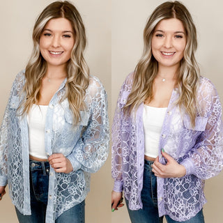 How I Feel Lace Long Sleeve Avery Mae Button Up Top - 2 colors!