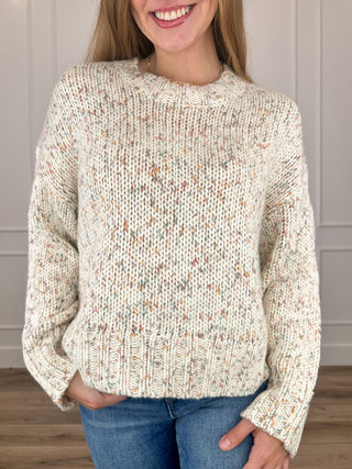 The Pleasure is All Mine Knit Long Sleeve Ivory Avery Mae Mom Cropped Sweater Top