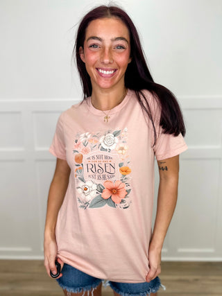 He is Risen Cotton Short Sleeve Peach Avery Mae Graphic Tee Shirt
