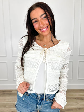 Ivory textured knit long-sleeve cardigan with button-front