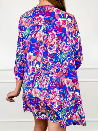 Dear Scarlett Saying Nice Things Wrinkle-Free 3/4 Sleeve Blue Cardigan