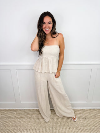 White Birch Switch it Up High Rise Wide Leg Oatmeal Bottoms