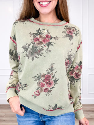 Easel Make Me Understand Cotton Blend Long Sleeve Green Top