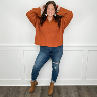 Sew In Love With Your Closet Knit Long Sleeve Orange Quarter Zip Sweater Top