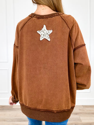 Easel It's Now or Never Cotton Blend Long Sleeve Brown Top