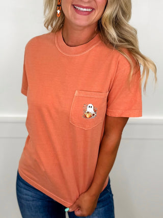 Pocket Full of Spooks Cotton Short Sleeve Orange Avery Mae Graphic Tee Shirt