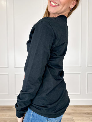 A Bit Detached Cotton Long Sleeve Black Avery Mae Graphic Tee Shirt (Gildan)