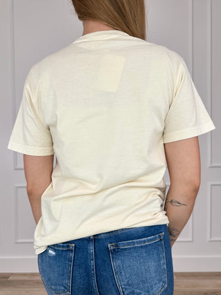 Cream cotton short-sleeve graphic tee, plain back view