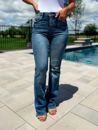 Risen Lola Tummy Control Straight Leg Jeans - Dark Wash (Distressed)