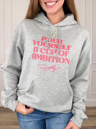 A Cup of Ambition Cotton Blend Long Sleeve Grey Avery Mae Graphic Hoodie Sweatshirt (Gildan)