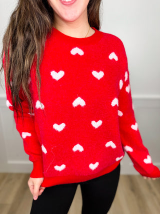 Spinning Hearts Knit Long Sleeve Red Avery Mae Sweater Top