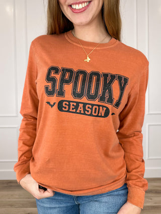 Spooky Season Enthusiast Cotton Long Sleeve Orange Avery Mae Graphic Tee Shirt (Comfort Colors)