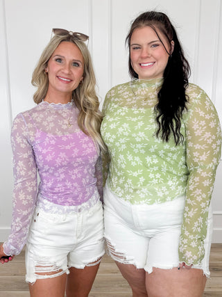 Avery Mae Floral Illusions Sheer Mesh Long Sleeve Top - Multiple Colors