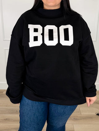 Michelle Mae My Boo Cotton Blend Long Sleeve Black Mock Neck Reversible Graphic Sweatshirt