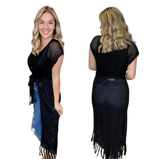 Boho Livin' Rayon Blend Short Sleeve Black Kimono