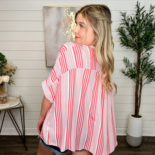 Inspiration Overboard Lightweight Short Sleeve Striped Avery Mae Button Up Top - 2 colors!