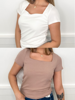 Basic Going Out Ribbed Short Sleeve Avery Mae Mom Cropped Top - 2 colors!