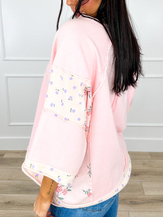 Easel Pink Burst Cotton Long Sleeve Pink Top