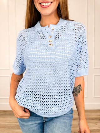 White Birch Look at That Knit Short Sleeve Blue Top