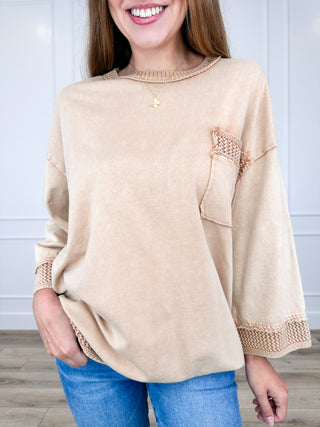 Easel You're On Your Way Cotton 3/4 Sleeve Sand Top