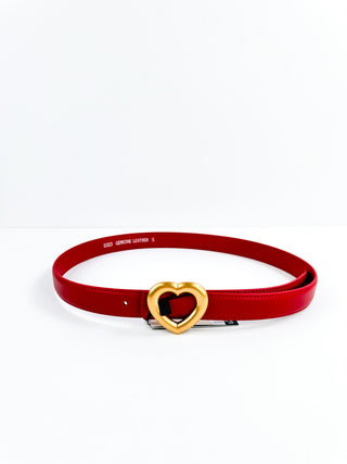 Red leather belt with gold heart buckle and adjustable holes