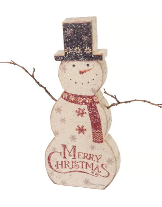 Frosted Merry Christmas Snowman Shelf Sitter