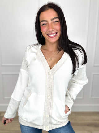 Let it Show Rayon Blend Long Sleeve Ivory Avery Mae Hooded Cardigan
