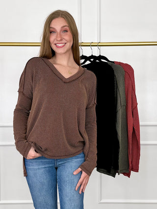 Zenana The Way You Should Ribbed Long Sleeve Avery Mae Top - Multiple Colors