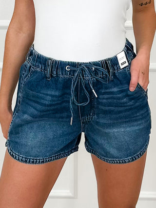 Judy Blue Melody High-Rise Denim Boxer Shorts - Dark Wash (Non-Distressed)