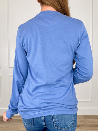 In a Rhinestone World Cotton Long Sleeve Blue Avery Mae Graphic Tee Shirt (Bella+Canvas)