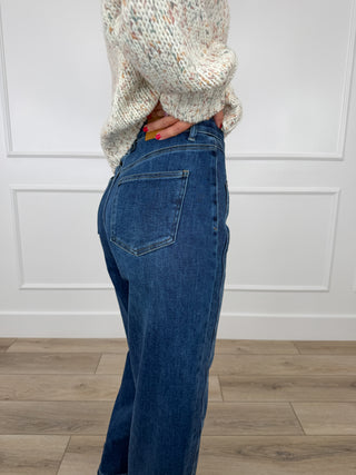 Saige Raven Tummy Control Barrel Leg Jeans (Rigid, Non-Dristressed)