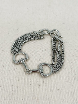 Silver chain bracelet with oval ring clasp and layered mesh links