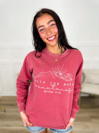 Move Mountains Cotton Blend Long Sleeve Brick Avery Mae Graphic Crewneck Sweatshirt